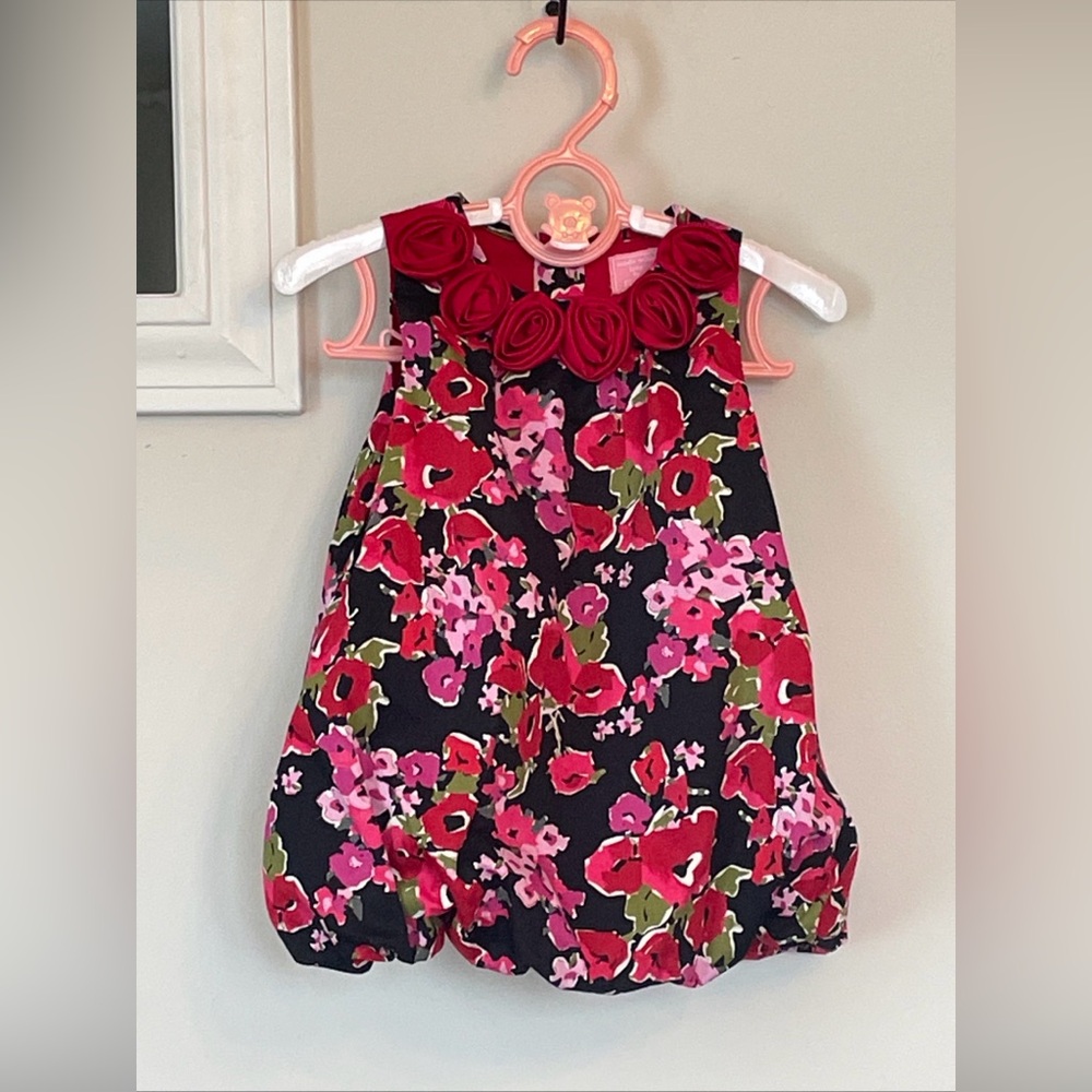 The Children’s Place Baby Girls Floral Bubble Dress With Rosettes Size 3-6 M